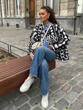 Women's Fashion Printed Quilted Thin Coat Spring Casual Loose Long Sleeved Single Breasted Jackets 2024 New Female