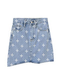 Mini Skirts Womens 2022 Summer Korean Harajuku Print Irregular High Waist Slim A-line Short Jupe Female Basic
