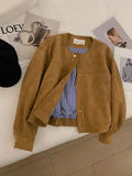 Brown Suede Stripe Lining Jacket- Outfit