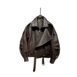 Bubble Leather Locomotive Jacket Loose PU Leather Coat Oversize New High-End Simple Autumn