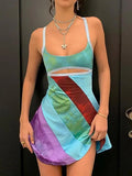 Patchwork Striped Cutout Mini Dress- Outfit