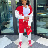 Women Sets Patchwrok Sporty Two Piece Set Women Autumn Button Jacket+Pants Matching Outfit Female Activewear