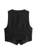 Women's Autumn New Dress V-Neck Short Vest High-Waist Broad Leg Trousers Commuting