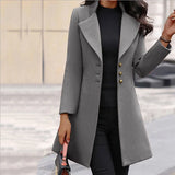 And Winter Long Korean Version Of The Lady's Collar Showing Thin Solid Color Slim Woman's Hair Coat