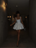 Square Neck Sleeveless Evening Mini Dress Women Sexy Pleated A-line Short Vestidos 2024 Fashion Streetwear Party