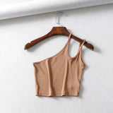 New Irregular Oblique Collar One-Shoulder Double Halter Top E Slim Lady Sling