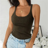 Sleeveless Spaghetti Vest Quality Knitted Camis U-neck Tank Tops Casual Solid Color Basic Camisole For Female Plus