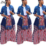 Women Long Maxi Skirts High Waist Patchwork Loose Asymmetrical Plaid Print Loose Big Swing Floor Length Long