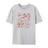 Retro Italian Seafood Print T-Shirt- Outfit