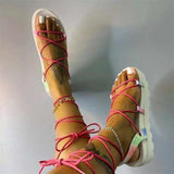 Women's Shoes 2023 New Summer Tie Flat Net Red Tide Pure Color Muffin Thick Soles Large Roman