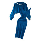 Zingj Temperament Round Neck Nail Bead High Waist Short Show Navel Sweater Two Sets Of Knit Vest Dress Female