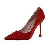 Zingj Fashion Banquet Women's Shoes With High Heel Satin Shallow Metal Pointed Sexy Show Thin Single