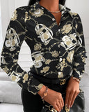 Zingj Wise Hot Style Autumn Loose Long Sleeve V Collar Button Print Shirt Shirt Women's