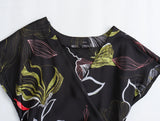 Spring Silk Satin Texture V-Collar Printed Flute Dress