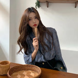 Print Women Shirt V-neck Chiffon Blouse Long Sleeve Women Tops Autumn Blusa Chic Cardigan Loose Chemisier Femme