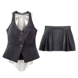 Spring Style Bow Removable Back-Hanging Waistcoat Pleated Half-Length