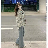 Plaid Shirt Elegant and Youth Woman Blouses Camisa Denim Women's Shirt 2023 New Blouse Korean Style Women's Clothing
