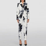 New Star Temperament Fashion Digital Print A Buckle Suit Small Foot Pants Set