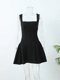Ruffles Pleated A-line Mini Sling Dress Women Elegant Square Neck Backless Dresses 2024 Fashion Lady High Street