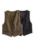 Women's Autumn New Dress V-Neck Short Vest High-Waist Broad Leg Trousers Commuting