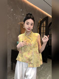 Chinese Retro Jacquard Collar Buckle Vest Girls Spring And Summer 2024 Improved Cheongsam Sleeveless Vest