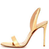 Fashionable And Elegant Large-Size Gold Open-Toed Black Open-Toed Sandals With Stiletto