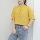 2023 Summer Cotton Shirt Women's Lantern Sleeve Retro White Shirt for Women Short Sleeve Fashion Women Blouses Casual