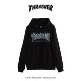 Fall New American Version Of Classic Flame Hooded Hoodie Men's Round Collar Loose Couple Hooded Jacket Ins
