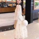 Sleeve Dresses Women Holiday Summer Elegant Gauze Ankle-length Sweet Fashion Korean Sundress Ladies Платье Женское