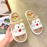 new summer/spring slippers open toe cute cartoon plush cotton drag kawaii autumn and winter cotton