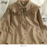 Lace Up Corduroy Shirt Women Korean Style Turn-down Collar Long Sleeve Blouses Spring Autumn Elegant Office Ladies