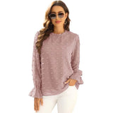 Solid Blouse Fashion Jacquard Stand Neck Long Sleeve Chic Office Work Tops Lady Plus Size Casual Elegant Chiffon