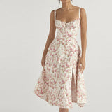 New Women's French Floral Dress Lady Open Fork Big Swing Hanging Dress Dress