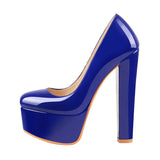 Onlymaker Women's Heels Platform Round Toe Chunky High Heels Office Party Wedding Slip On Block Pumps PLUS Size