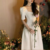 Summer Women Elegant Casual Midi Dresses French Style Lady Female Fashion Outwear Robe Vestidos