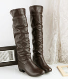 Popular Style Leisure Low-Heeled High-Heeled Boots Round Head Thick-Heeled Knight Boots Large Size Winter Women's