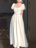 New French Vintage Party Prom Short Sleeve Princess Dress For Women Fashion Hollow Out White Dress Female Clothes