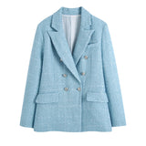 Spring Plaid Textured Double-Breasted Suit Coat Textured Mini Skirt