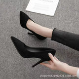 Large-Size High-Heeled Women 2025 Spring And Autumn New Black Fine Heel Pointed Light Mouth Velvet Professional Work