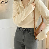 Sweaters Women Minimalist Stretch Office Lady Clothing Simple Pure Long Sleeve Stylish Ins Female Pullover Chic