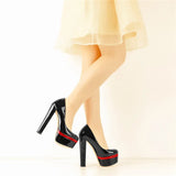 Onlymaker Women's Heels Platform Round Toe Chunky High Heels Office Party Wedding Slip On Block Pumps PLUS Size