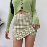 Color New Summer Harajuku Uniform Women Skirt Split Details Plaid Mini Skirt With Under Shorts Mini