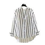 2025 Spring And Autumn New Korean Version Of Small Fresh Cardigan Striped Single Pocket Loose Lanky Long Sleeve Shirt