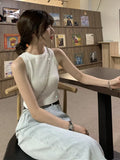 Top Women Solid Basic T-shirts Vest Seamless Streetwear Rib-Knit Sleeveless Casual Tank Tops Female Traf Y2k
