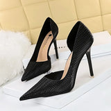 Zingj Sexy Nightclub Show Thin, High, Shallow Pointed Snake Side Hollow Heels Single