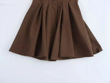 Brown Gingham Tie Up Square Neck Pleated Mini Dress- Outfit