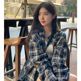 Plaid Shirt Lazy Style Retro Loose Shirt Cardigan Female Women's Shirt Coat Long Sleeve Autumn Spring Clothes South