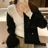Wind Black Thin V-Neck Knitted Sweater Women's Autumn And Winter New Ins100 Long-Sleeved