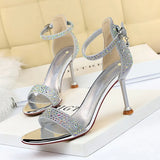Zingj Sexy Banquet Summer Heels Women Shoes Thin Heel High Heel Open Toe Diamond Word Strap