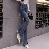 Flared Jeans Women High Waist Stretch Skinny Split Patchwork Denim Trousers Mujer Fashion Boot-Cut Pants Femme
